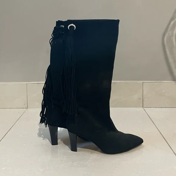 Zara Shoes Zara Fringe Black Suede Boots Poshmark